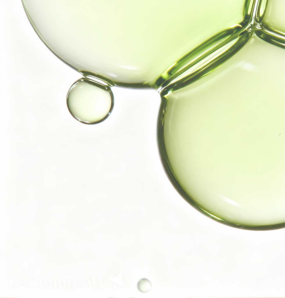 Macro image of squalane oil droplets highlighting the 91% squalane content in COSRX The Retinol 0.5 Oil; ingredient calms inflammation, protects the skin barrier, and prevents dryness, making this high-strength retinol suitable for acne-prone and sensitive skin.